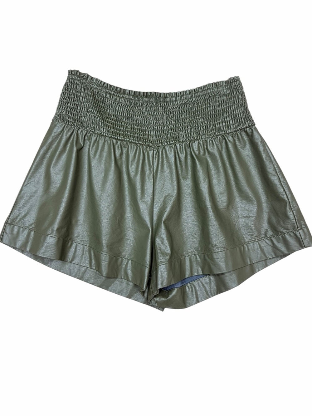 TCEC Olive Green Faux Leather Smocked High Rise Shorts Medium